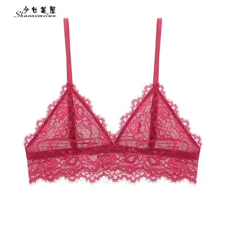 【青仓】法式睫毛蕾丝超薄款三角杯内衣无钢圈半透明性感女士文胸商品大图