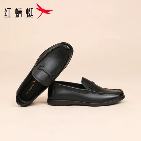 红蜻蜓男鞋秋季鞋子男士一脚蹬懒人休闲皮鞋男软皮软底豆豆鞋真皮图片
