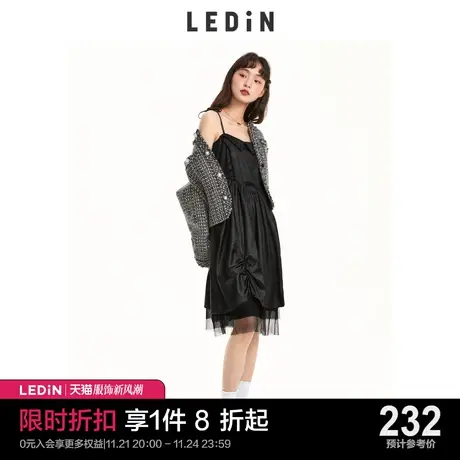 乐町俏皮吊带连衣裙休闲春夏新款女装小黑裙设计感裙摆公主裙甜酷图片
