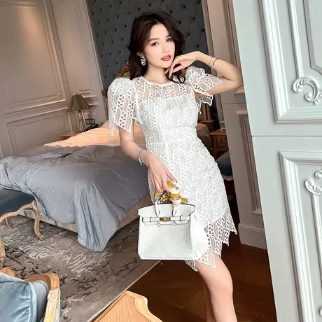 法式高级感巨显瘦蕾丝镂空连衣裙2023夏季女气质轻奢收腰包臀裙子图片