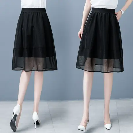 网纱裙女半身夏季高腰2024年短款宽松a字裙百褶裙时尚显瘦半身裙图片