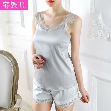 安致儿睡衣女夏季两件套性感无袖吊带背心短裤薄款家居服图片