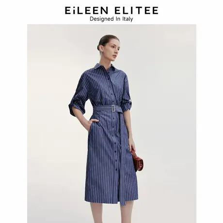 【意大利设计】朗姿轻商务高级感条纹衬衫裙2024年春季新连衣裙女图片