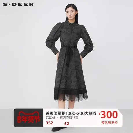 sdeer圣迪奥女装翻领收腰印花蕾丝衬衫连衣裙S21461202图片
