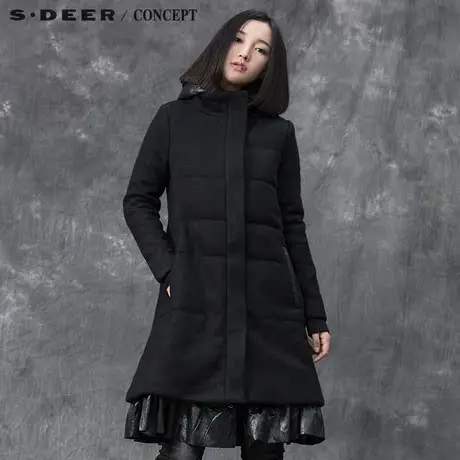 sdeer圣迪奥棉衣女中长款 女装拼接立领棉服棉衣S15481921图片