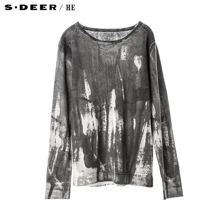 S.Deer/He圣迪奥新潮不均匀墨染效果圆领休闲男式针织衫H15473528商品大图