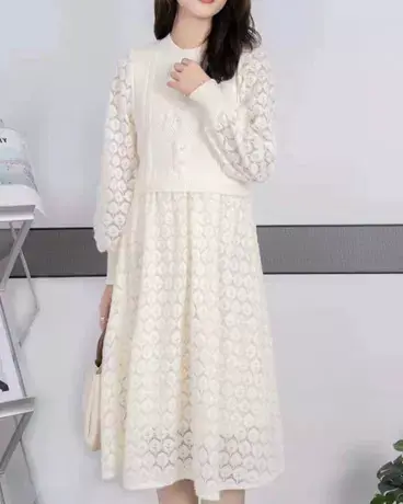 【直播】粉红大布娃娃甜美针织拼接连衣裙图片
