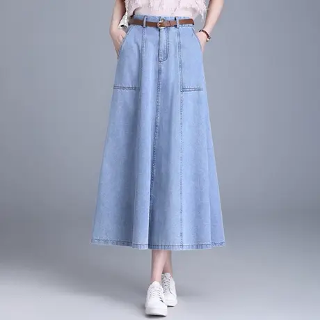 浅蓝牛仔半身裙女春季2024新款高腰显瘦a字裙垂感百搭中长休闲裙图片