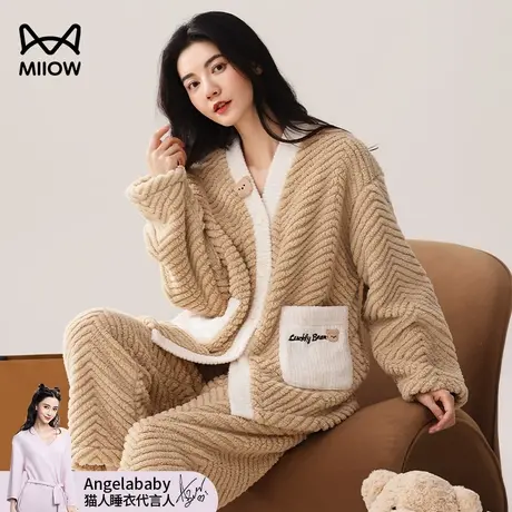 猫人珊瑚绒睡衣女冬季加厚加绒2023新款日系可爱法兰绒家居服套装图片