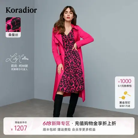 【明星同款  桑蚕丝】珂莱蒂尔秋季气质玫瑰印花V领连衣裙子图片