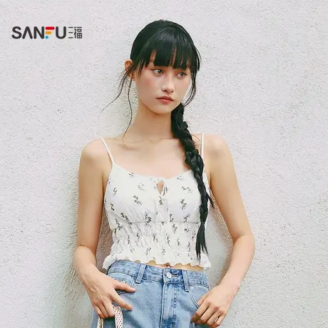 三福女夏季碎花吊带背心 时尚甜美清新少女休闲无袖上衣504257图片