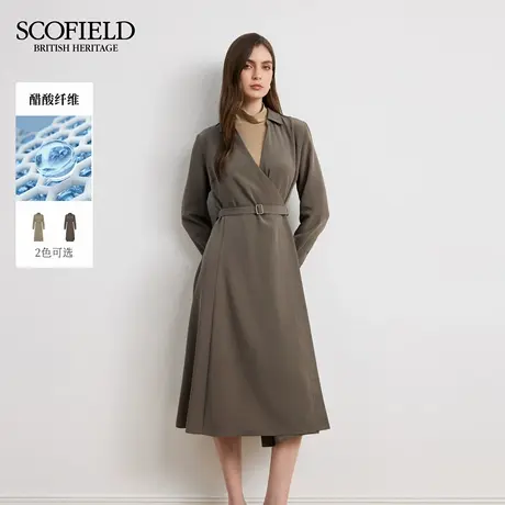 【醋酸】Scofield女装优雅V领缎面单粒扣连衣裙收腰2025秋季新品图片