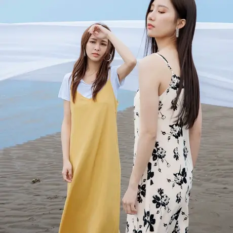 桔熊夏季海边度假闺密装凉爽雪纺V领吊带长裙子女神大码DA9661图片
