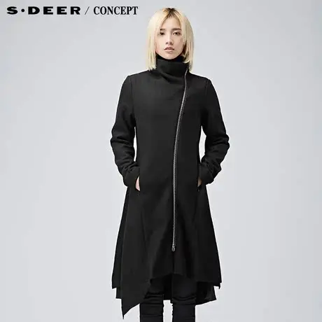 sdeer圣迪奥女装冬宽松A廓解构分割纯色斜襟呢大衣S16481876图片