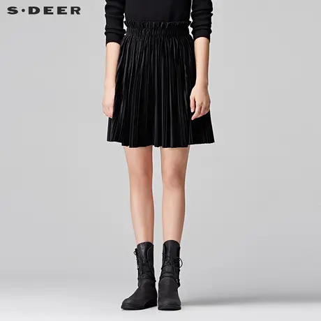 sdeer 圣迪奥女装冬甜美俏皮荷叶腰身褶裥纯色半身短裙S17481369图片