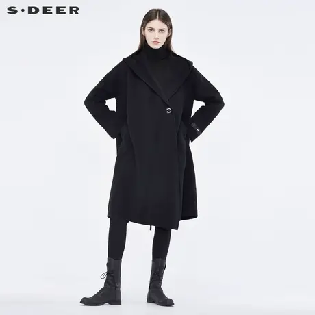 sdeer圣迪奥女简约休闲刺绣字母一粒扣插肩袖连帽大衣S18481892图片
