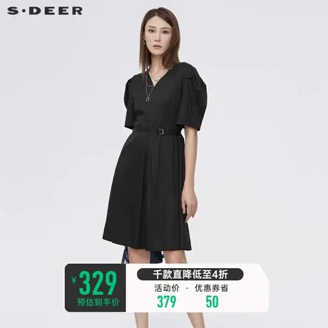 sdeer圣迪奥泡泡袖法式连衣裙女夏装高级感收腰绣花长裙S22281220图片