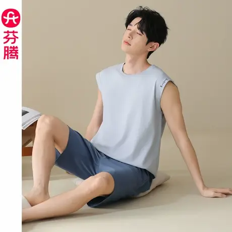 芬腾睡衣男无袖夏季纯棉2025新款可外穿休闲宽松背心短裤运动套装图片