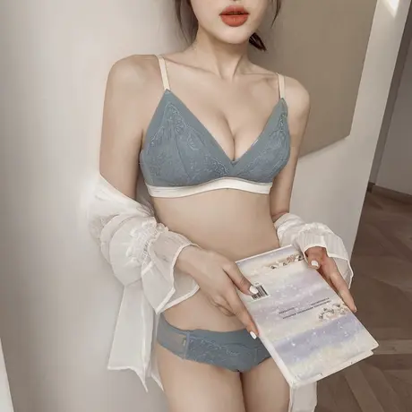 荷韵阁法式内衣春夏薄款聚拢大胸显小柔软透气蕾丝少女文胸无钢圈图片