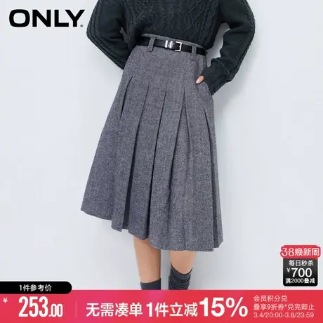 ONLY冬季学院风高腰A字中长款百褶半身裙女|123416003图片