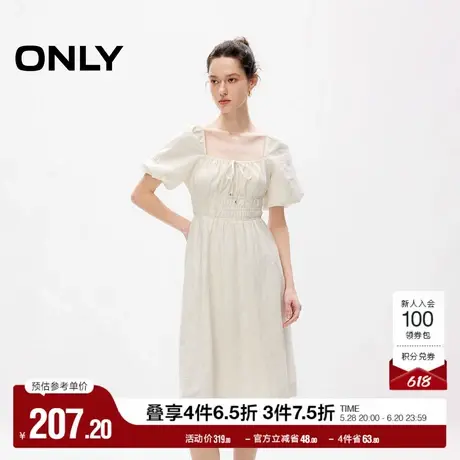 ONLY奥莱夏季时尚甜美泡泡袖方领收腰连衣裙女图片