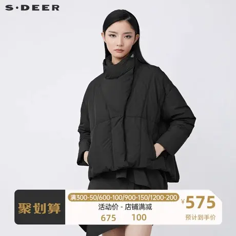 sdeer圣迪奥女装休闲高领斜襟不规则短款黑色羽绒服S21482431图片