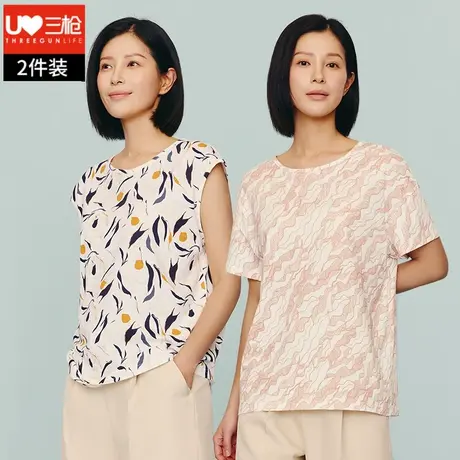 三枪T恤女纯棉夏季薄款宽松印花中老年短袖全棉老人打底妈妈汗衫图片