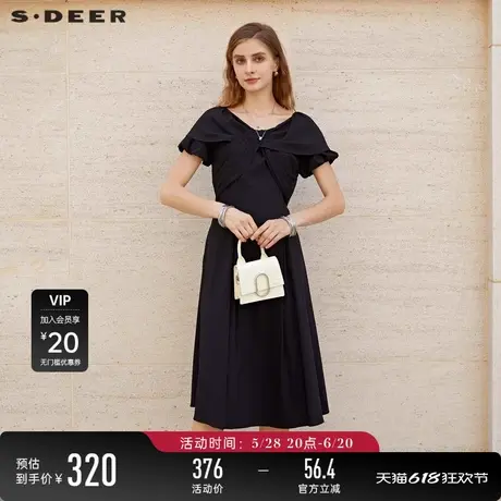 sdeer圣迪奥女装甜美圆领蝴蝶结短袖连衣裙S23281234图片