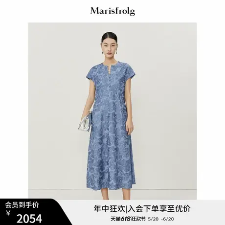 【新中式系列】玛丝菲尔夏新款复古刺绣设计高级感蓝轻奢连衣裙图片