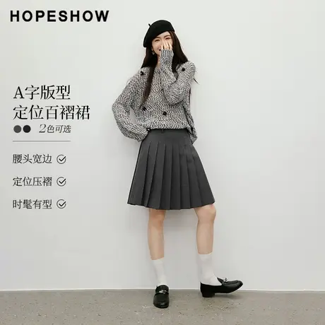 红袖2025秋季新款女装 MIU系知识分子风定位压褶A字短裙图片
