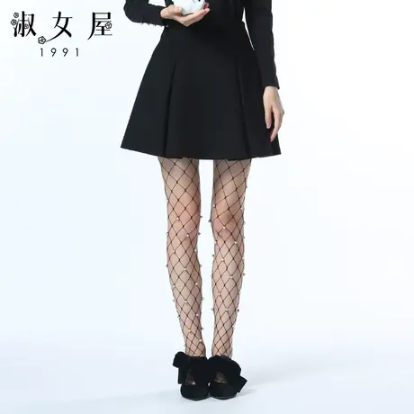 淑女屋旗舰店官网正品冬半身裙A字型黑白贵族黑色毛呢短裙半身裙图片