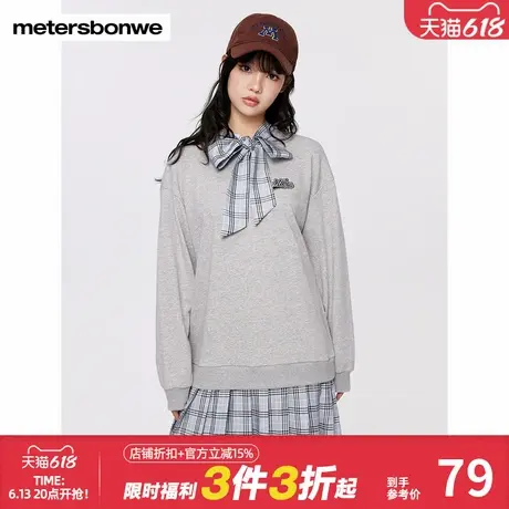美特斯邦威假两件连衣裙女潮流绣花时尚百搭学院风格子长袖短裙子图片