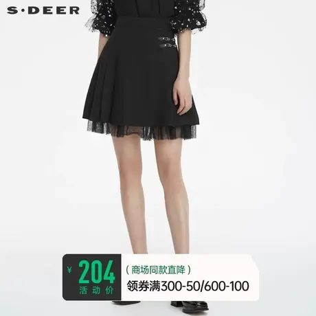 sdeer圣迪奥夏装裙子女休闲压褶网纱波点拼接A字短裙S22281308图片