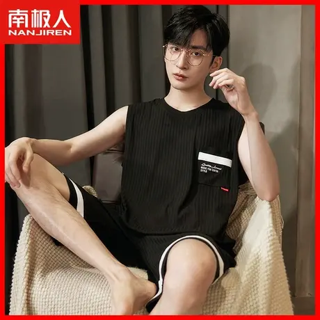 男士家居服两件套装睡衣男秋季短袖短裤秋天薄款可外穿男款背心QS商品大图