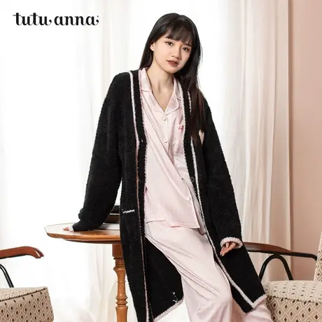 tutuanna家居服睡衣 女 秋冬加厚毛毛纱开衫长款睡袍家居服女款图片