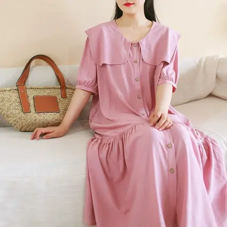 胖妹妹夏季2023新款法式优雅大娃娃领仙女裙加大码短袖鱼尾连衣裙图片