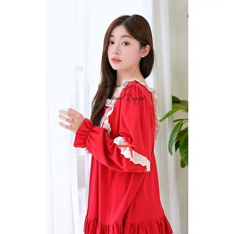 Bananagirl睡衣女款2023年春秋新款纯棉长袖红色结婚情侣家居服男图片