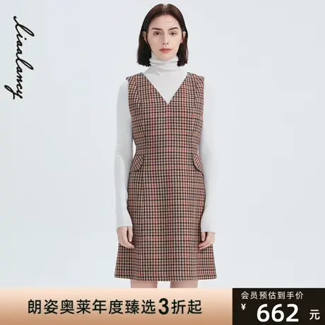 朗姿集团奥莱冬季新款收腰显瘦绵羊毛女式连衣裙图片