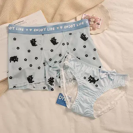 小黑喵~冰丝情侣内裤夏季一男一女性感可爱蕾丝透气三角裤平角衩图片