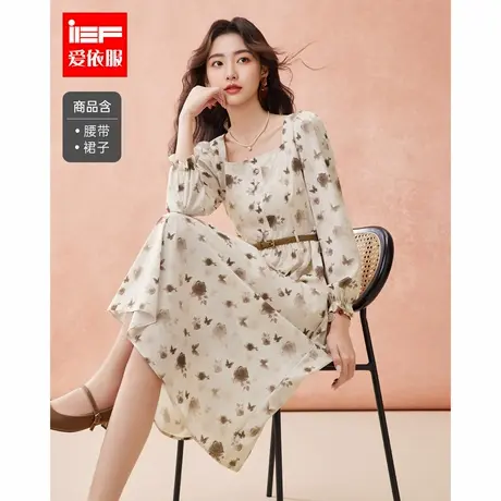 IEF/爱依服连衣裙2025秋季新款法式优雅气质感通勤收腰连衣长裙图片