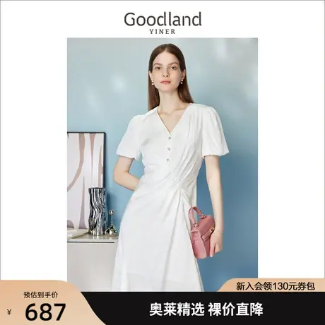 【玫瑰诗行】音儿美地女装2023夏季新款收腰提花设计感抽褶连衣裙图片