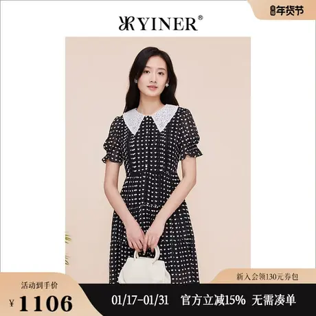 YINER音儿专选女装夏季蕾丝翻领公主袖度假风连衣裙图片