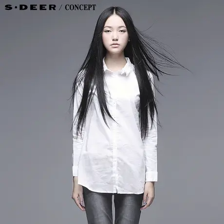sdeer圣迪奥2014春装新款女装纯色勾花淑女长袖衬衫3380556图片