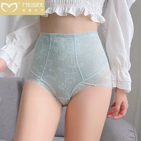 美思夏季超薄透气高腰收腹舒适贴合提臀不夹臀蕾丝三角裤图片