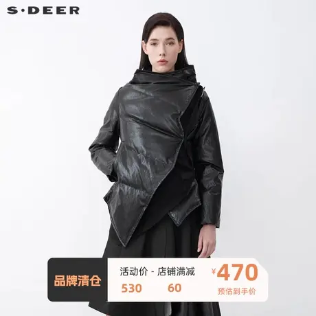 sdeer圣迪奥女装立领撞色字母飘带拼接不规则羽绒服S21482411图片