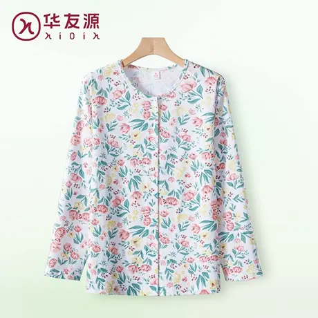 华友源妈妈纯棉睡衣女老人空调房长袖开衫中老年散步外穿薄款褂子图片