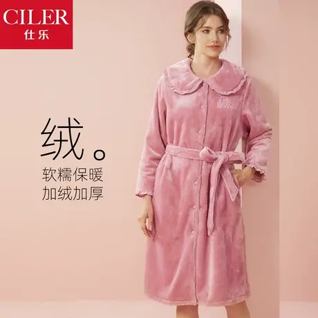 仕乐秋冬加绒加厚法兰绒保暖睡袍女士长袖家居睡裙居家红色本命年图片