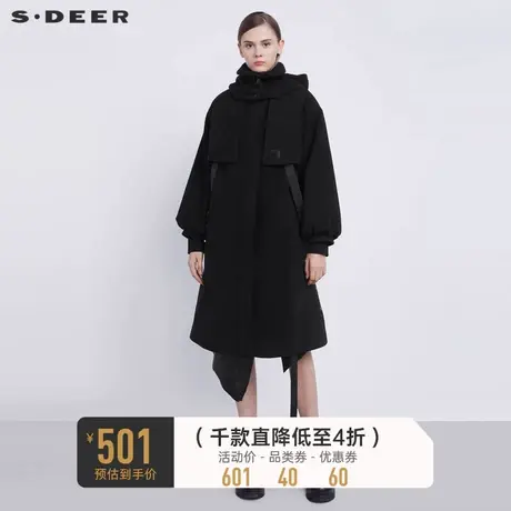 sdeer圣迪奥冬季高领连帽字母织带摇粒绒大衣外套S21481817图片