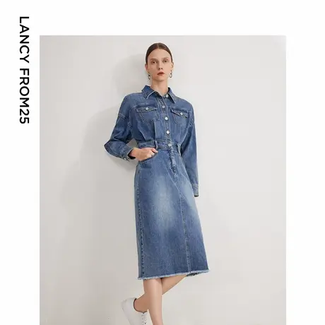 【意大利设计】朗姿法式复古气质牛仔裙女2024春季新款醋酸连衣裙图片