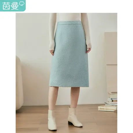 茵曼优雅a型半身裙女装2023年冬季新款简约纯色高腰显瘦中长裙子图片